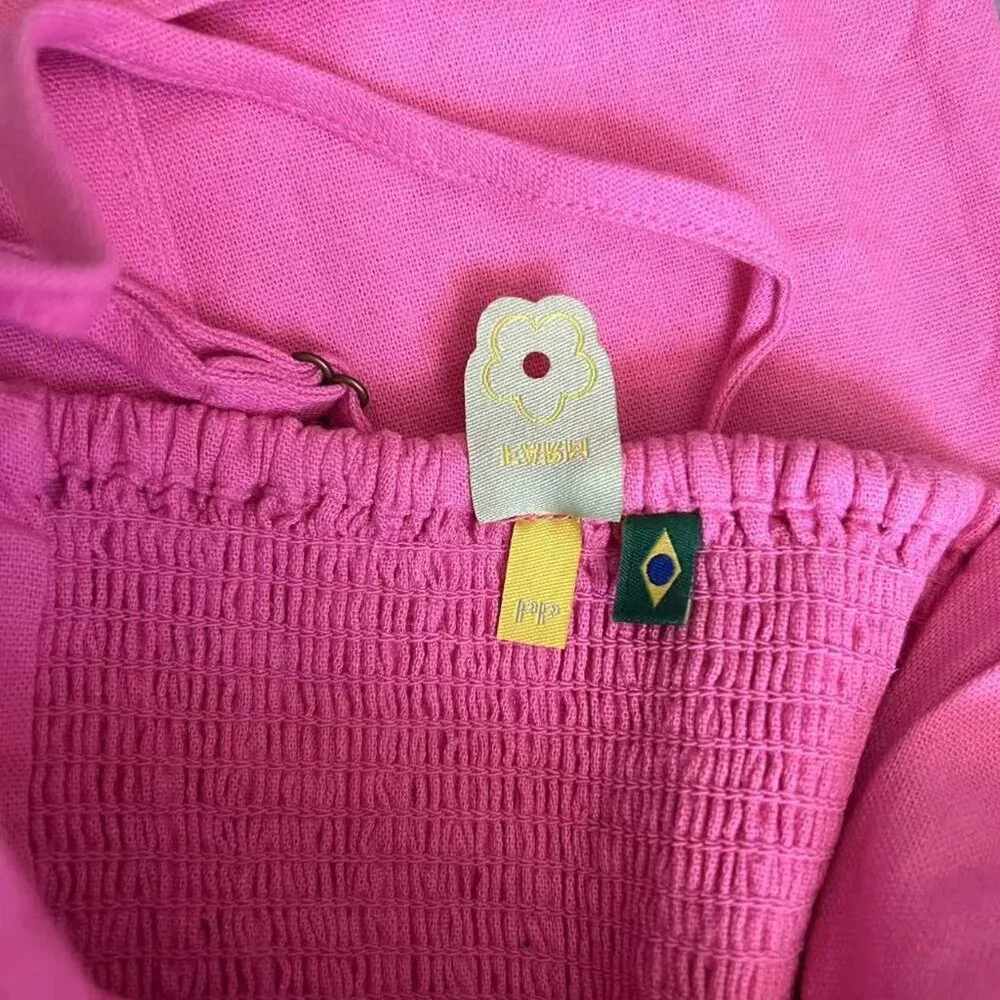 NWOT Farm Rio Linen Blend Pink Sleeveless Midi Dress Size XS - Picture 7 of 9